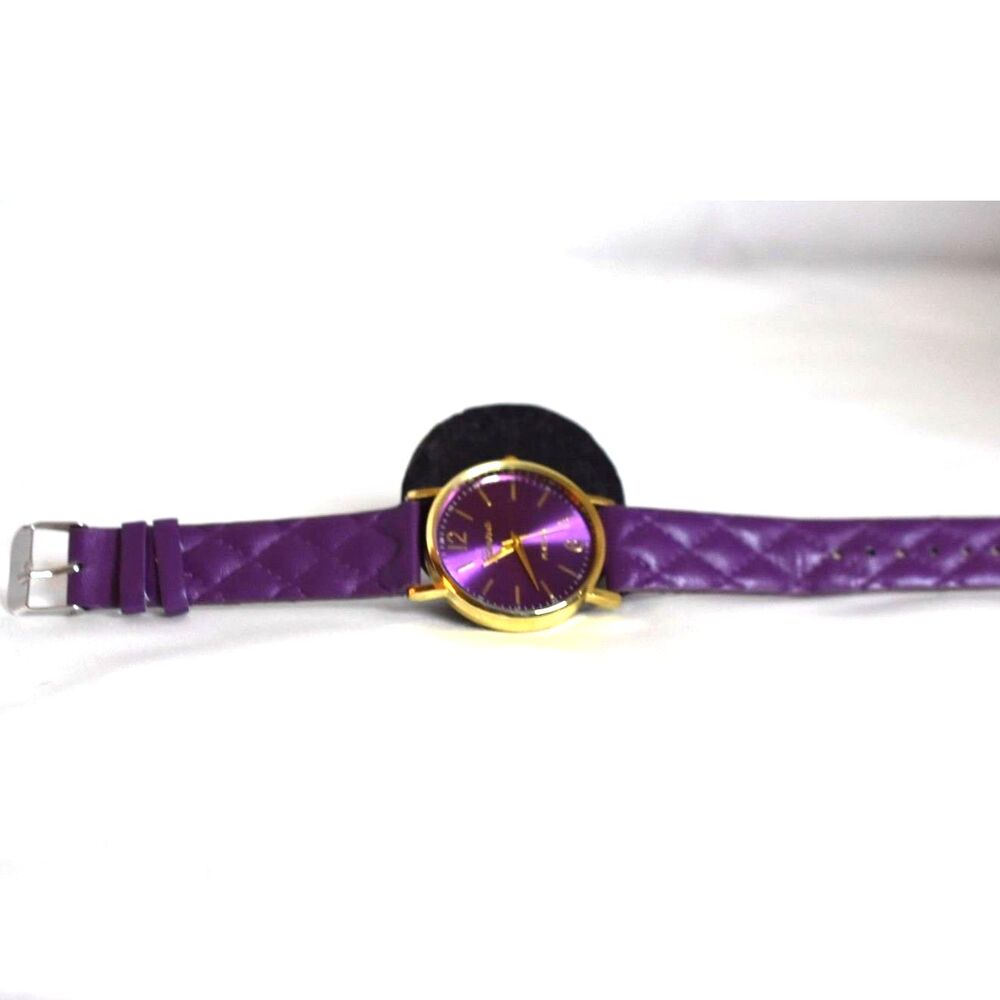 NWOT Geneva Platinum Color Purple Quilted 8" Band/Face Gold Tone Working Watch